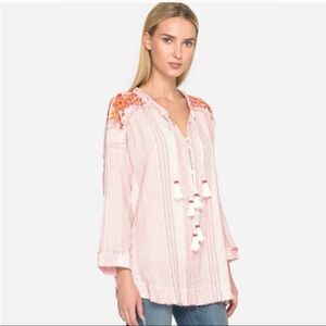 Johnny Was Red and White Striped Tunic with Embroidery - perfect condition!